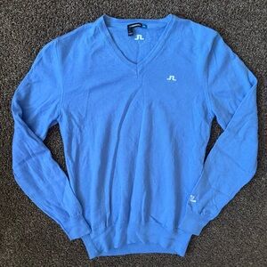 J.Lindeberg Light Blue V-neck Wool Sweater, Size Small